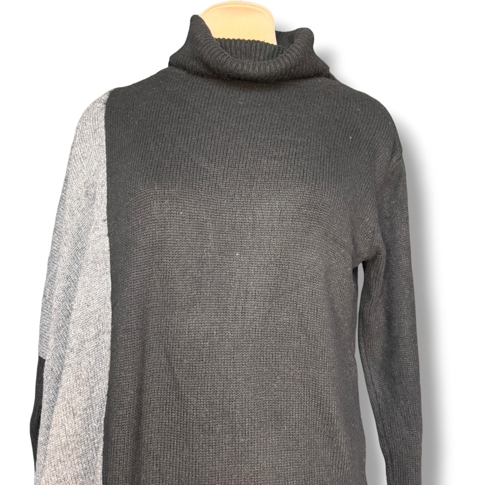 Ruti Colorblock Turtleneck Sweater Black Grey Asymmetrical Alpaca Wool Oversized